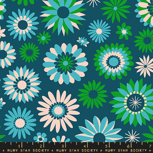 Cotton quilting fabric pattern called 'Kaleidoscope in Light Galaxy'. Part of the 'Carousel' fabric collection. Designed by Melody Miller for fabric company Ruby Star Society. SKU: RS0097 15. 44-45 inch width.