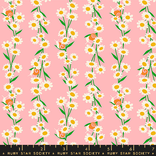 Cotton quilting fabric pattern called 'Daisy Chain in Balmy'. Part of the 'Carousel' fabric collection. Designed by Melody Miller for fabric company Ruby Star Society. SKU: RS0098 14. 44-45 inch width.