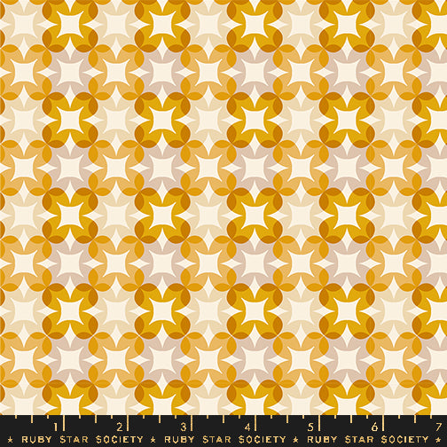 Cotton quilting fabric pattern called 'Flower Plaid in Goldenrod'. Part of the 'Woodland Park' fabric collection. Designed by Rashida Coleman Hale for fabric company Ruby Star Society. SKU: RS1085 11. 44-45 inch width.