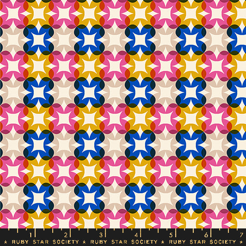 Cotton quilting fabric pattern called 'Flower Plaid in Blue Ribbon'. Part of the 'Woodland Park' fabric collection. Designed by Rashida Coleman Hale for fabric company Ruby Star Society. SKU: RS1085 15. 44-45 inch width.