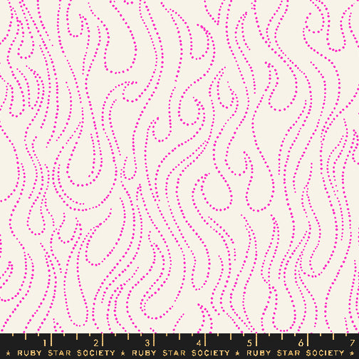 Cotton quilting fabric pattern called 'Flames in Glow Rose'. Part of the 'Teddy And The Bears' fabric collection. Designed by Sarah Watts for fabric company Ruby Star Society. SKU: RS2109 11. 44-45 inch width.