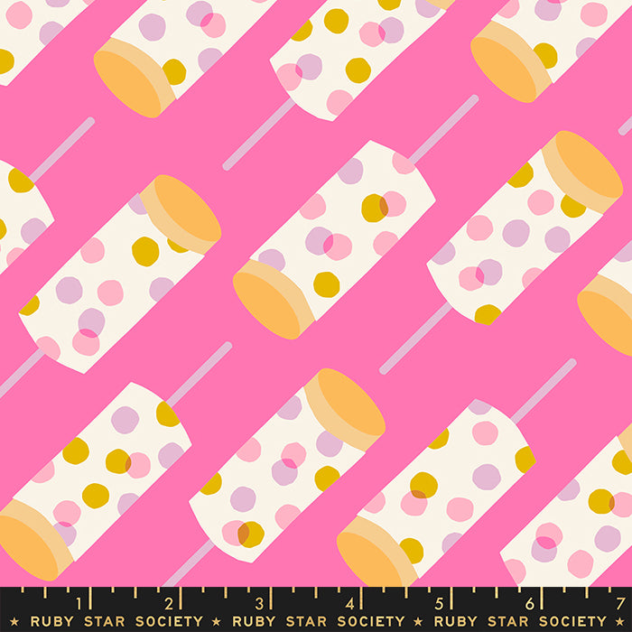 Cotton quilting fabric pattern called 'Push Pops in Lipstick'. Part of the 'Sugar Cone' fabric collection. Designed by Ruby Star Society for fabric company Moda Fabrics. SKU: RS3060 12. 44-45 inch width.