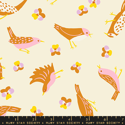 Cotton quilting fabric pattern called 'Migration in Natural'. Part of the 'Bird is the Word' fabric collection. Designed by Kimberly Kight for fabric company Ruby Star Society. SKU: RS3076 11. 44-45 inch width.