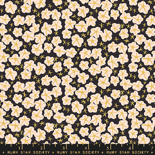 Cotton quilting fabric pattern called 'Moonflower in Soft Black'. Part of the 'Bird is the Word' fabric collection. Designed by Kimberly Kight for fabric company Ruby Star Society. SKU: RS3082 17. 44-45 inch width.