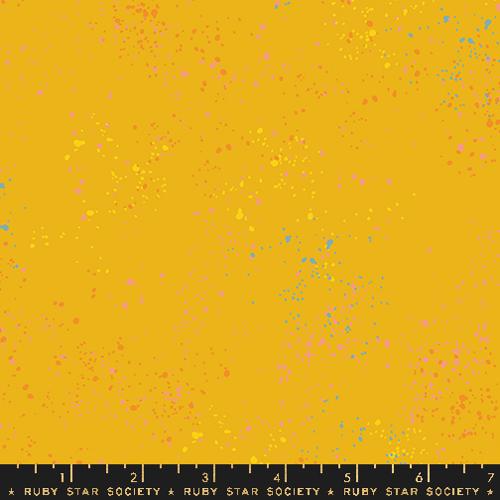 Cotton quilting fabric pattern called 'Goldenrod'. Part of the 'Speckled' fabric collection. Designed by Rashida Coleman Hale for fabric company Ruby Star Society. SKU: RS5027 112. 44-45 inch width.