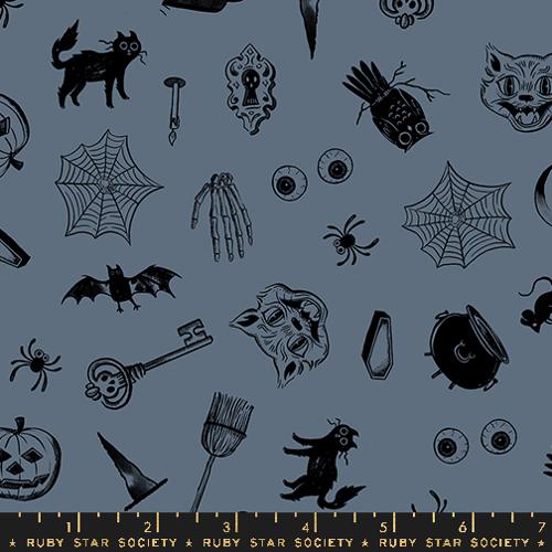 Cotton quilting fabric pattern called 'Curios in Ghostly'. Part of the 'Good Spirits' fabric collection. Designed by Ruby Star Society for fabric company Moda. SKU: RS5135 15. 44-45 inch width.