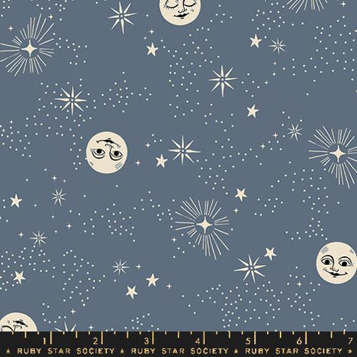 Cotton quilting fabric pattern called 'Wise Moons in Ghostly'. Part of the 'Good Spirits' fabric collection. Designed by Ruby Star Society for fabric company Moda. SKU: RS5136 12. 44-45 inch width.