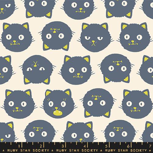 Cotton quilting fabric pattern called 'Scaredy Cats in Natural'. Part of the 'Good Spirits' fabric collection. Designed by Ruby Star Society for fabric company Moda. SKU: RS5137 11G. 44-45 inch width.