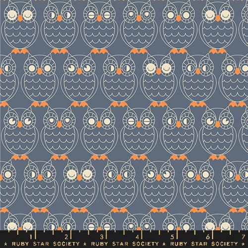 Cotton quilting fabric pattern called 'Hoos There in Ghostly'. Part of the 'Good Spirits' fabric collection. Designed by Ruby Star Society for fabric company Moda. SKU: RS5140 12. 44-45 inch width.