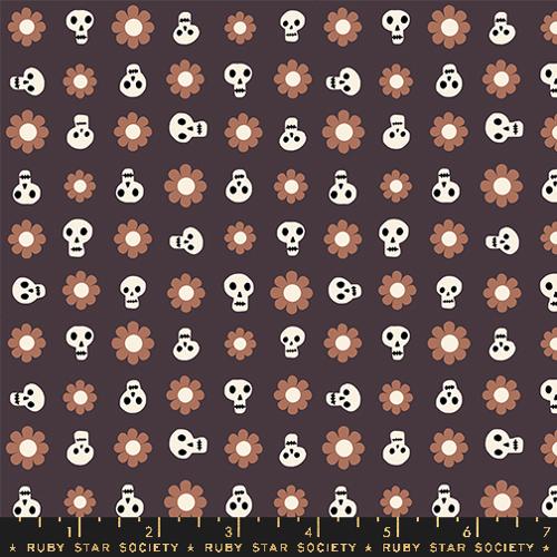 Cotton quilting fabric pattern called 'Loves Me Not in Caviar'. Part of the 'Good Spirits' fabric collection. Designed by Ruby Star Society for fabric company Moda. SKU: RS5141 12G. 44-45 inch width.