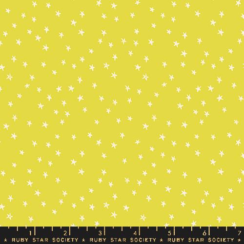 Cotton quilting fabric pattern called 'Mini Starry in Citron'. Part of the 'Good Spirits' fabric collection. Designed by Ruby Star Society for fabric company Moda. SKU: RS5142 14G . 44-45 inch width.