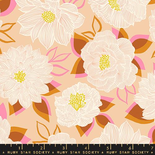 Cotton quilting fabric pattern called 'Blooming in Creme Brûlée'. Part of the 'Favorite Flowers' fabric collection. Designed by Ruby Star Society for fabric company Ruby Star Society. SKU: RS5143 12. 44-45 inch width.