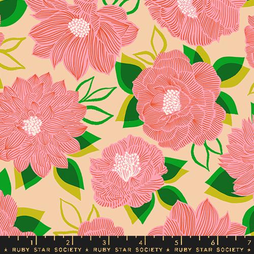 Cotton quilting fabric pattern called 'Blooming in Sorbet'. Part of the 'Favorite Flowers' fabric collection. Designed by Ruby Star Society for fabric company Ruby Star Society. SKU: RS5143 13. 44-45 inch width.