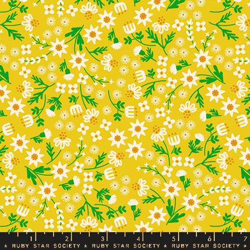 Cotton quilting fabric pattern called 'Inflorescence in Golden Hour'. Part of the 'Favorite Flowers' fabric collection. Designed by Ruby Star Society for fabric company Ruby Star Society. SKU: RS5146 11. 44-45 inch width.