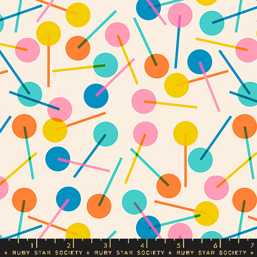 Cotton quilting fabric pattern called 'Lollies in Natural'. Part of the 'Eye Candy' fabric collection. Designed by Ruby Star Society for fabric company Ruby Star Society. SKU: RS5157 13. 44-45 inch width.