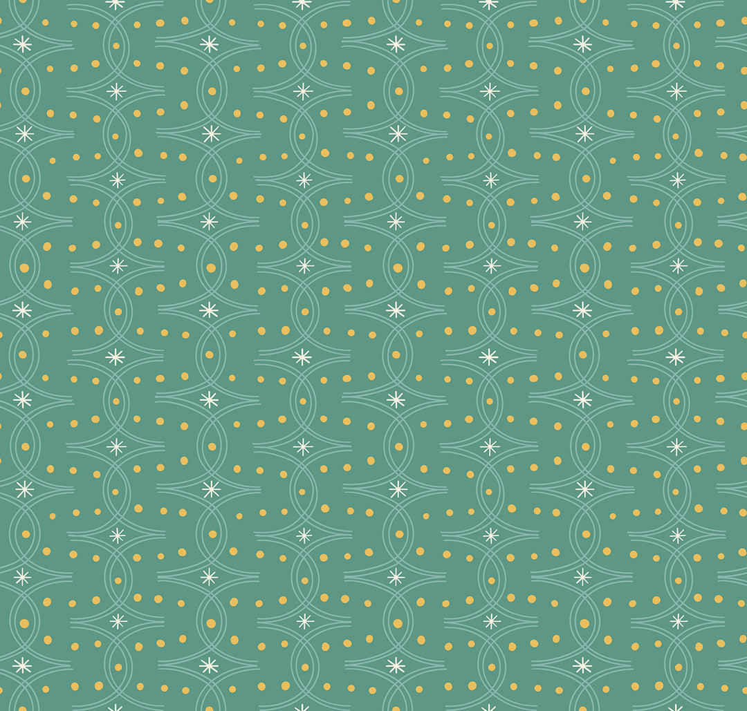 Cotton quilting fabric pattern called 'Endpaper in Watercress'. Part of the 'Endpaper' fabric collection. Designed by Jen Hewett for fabric company Ruby Star Society. SKU: RS6045 11. 44-45 inch width.