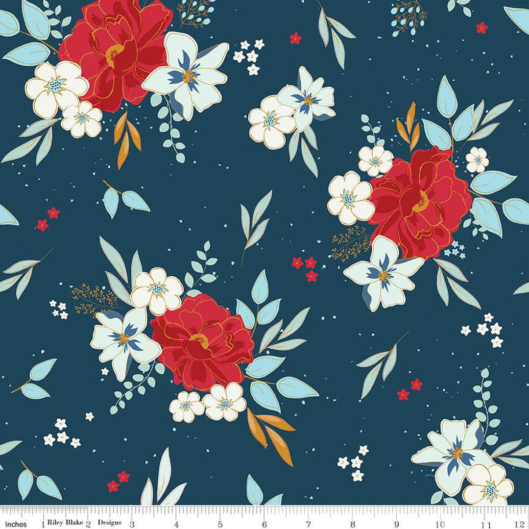 Cotton quilting fabric pattern called 'Main Oxford Sparkle'. Part of the 'Sweet Freedom' fabric collection. Designed by Beverly McCullough for fabric company Riley Blake Designs. SKU: SC14410R-OXFORD. 44-45 inch width.