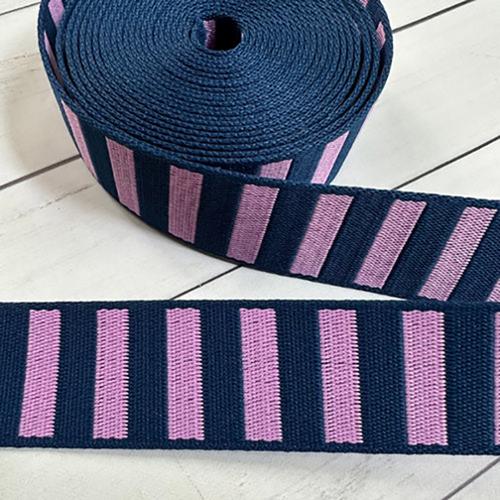 Stitch Supply Co - 1.5" Bold Stripe Webbing in Navy/Peony - SSCWEB 06 - One Yard