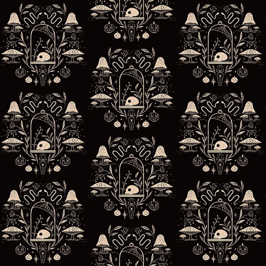 Cotton quilting fabric pattern called 'Spooky Toile in Black'. Part of the 'Boo!' fabric collection. Designed by Dear Stella Fabrics for fabric company Dear Stella Fabrics. SKU: ST-DFG2455BLACK. 44-45 inch width.