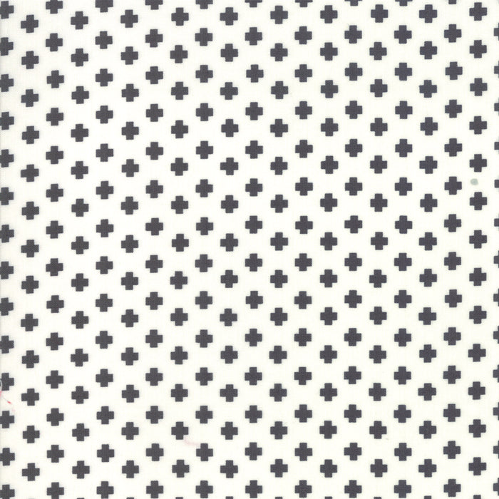 Cotton quilting fabric pattern called 'Crosses in Charcoal'. Part of the 'The Christmas Card' fabric collection. Designed by Sweetwater Road for fabric company Moda Fabrics. SKU: 5777 13. 44-45 inch width.