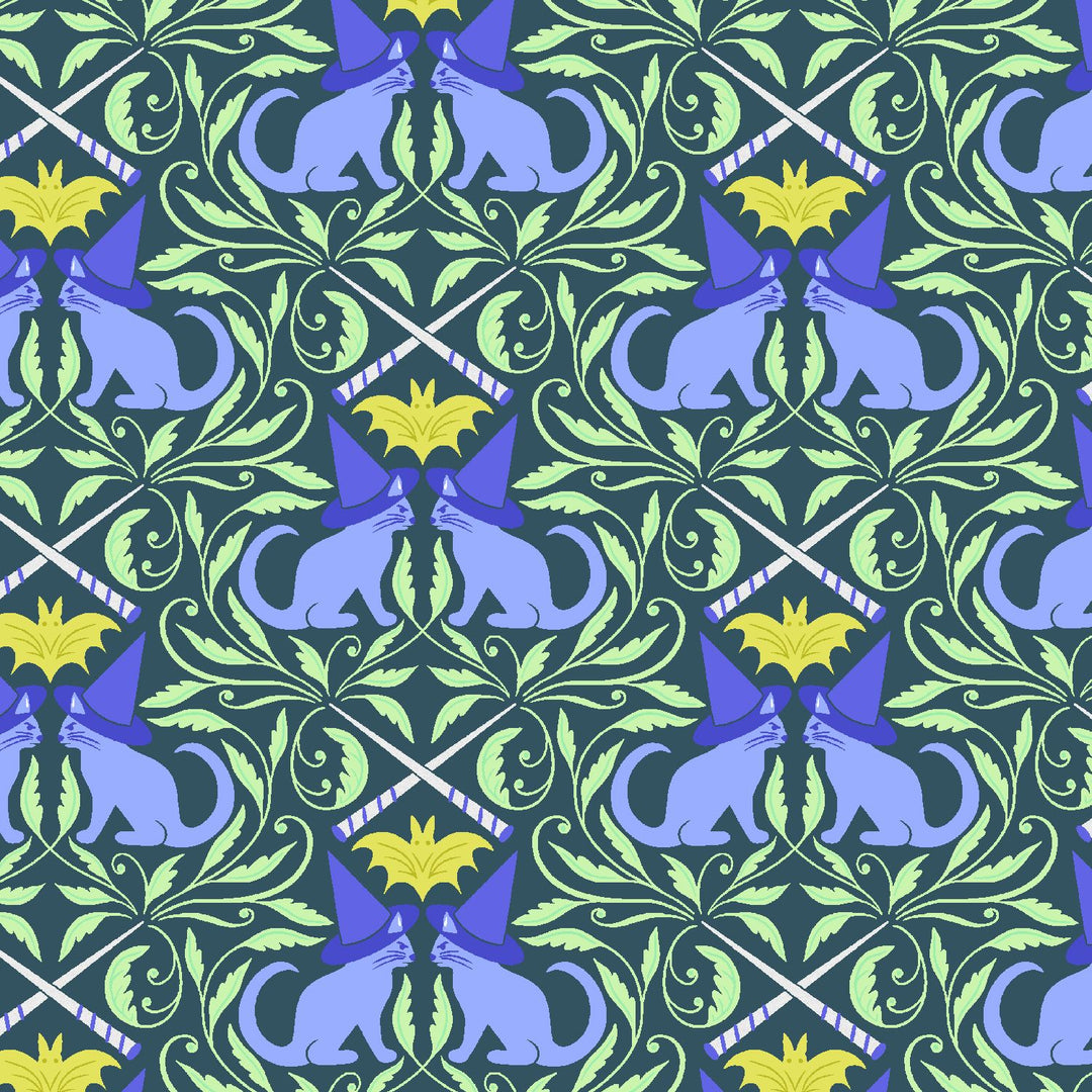 Cotton quilting fabric pattern called 'Hidden In Plain Sight Pearlescent'. Part of the 'School of Magic' fabric collection. Designed by Carys Mula for fabric company Cotton and Steel. SKU: CM100-HP1P. 44-45 inch width.