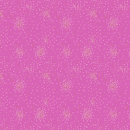 Cotton quilting fabric pattern called 'Clusters in Perfect Pink Metallic'. Part of the 'By the Glow of the Moon' fabric collection. Designed by Cotton+Steel Collaborative for fabric company Cotton + Steel. SKU: CS107-PP10M. 44-45 inch width.