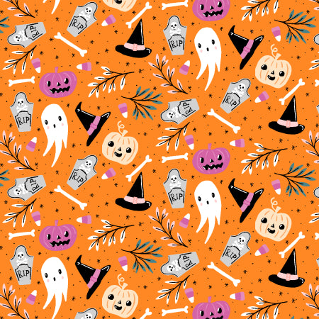 Cotton quilting fabric pattern called 'Witching Hour'. Part of the 'By the Glow of the Moon' fabric collection. Designed by Dominika Godette for fabric company Cotton + Steel. SKU: DG101-ME2. 44-45 inch width.