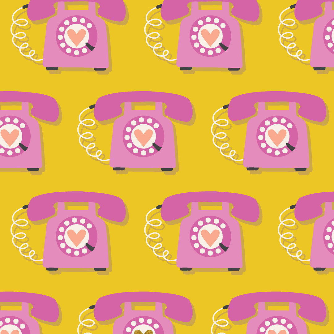 Cotton quilting fabric pattern called 'Speed Dial in Mustard'. Part of the 'East Coast' fabric collection. Designed by Megan Kampa for fabric company Cotton + Steel Fabrics. SKU: MK103-MU2M. 44-45 inch width.