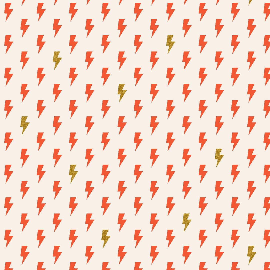 Cotton quilting fabric pattern called 'Hot Strike in Flame'. Part of the 'East Coast' fabric collection. Designed by Megan Kampa for fabric company Cotton + Steel Fabrics. SKU: MK105-FL4M. 44-45 inch width.