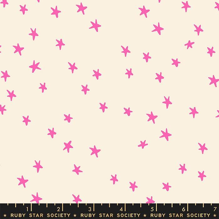 Cotton quilting fabric pattern called 'Starry in Neon Pink'. Part of the 'Starry' fabric collection. Designed by Ruby Star Society for fabric company Moda Fabrics. SKU: RS4109 36. 44-45 inch width.