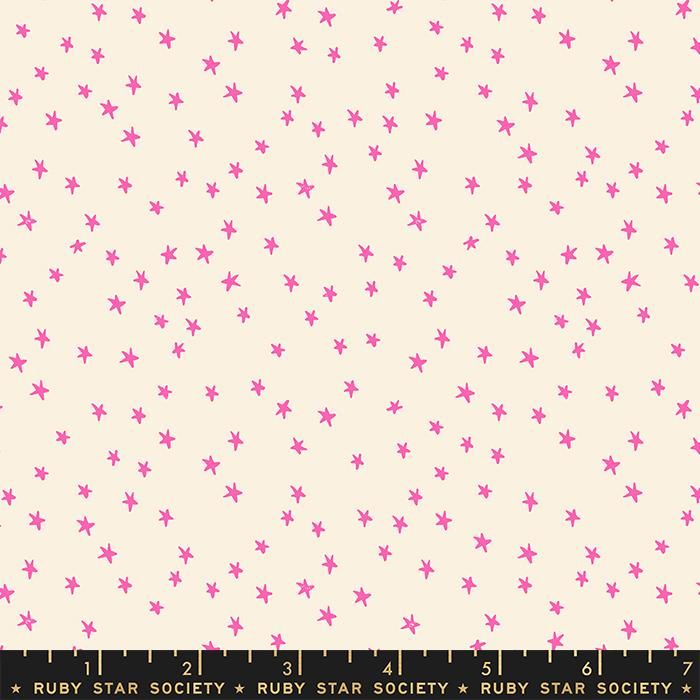 Cotton quilting fabric pattern called 'Mini Starry in Neon Pink'. Part of the 'Starry' fabric collection. Designed by Ruby Star Society for fabric company Moda Fabrics. SKU: RS4110 22. 44-45 inch width.