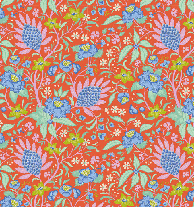 Bloomsville - Flowertangle in Persimmon - 100505- Half Yard