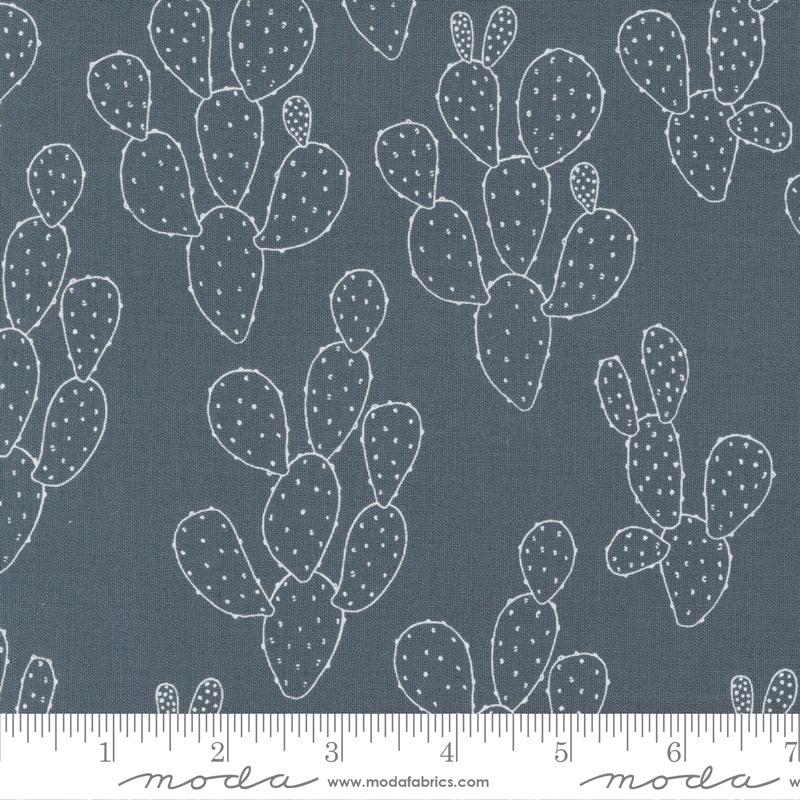 Cotton quilting fabric pattern called 'Cacti in Graphite'. Part of the 'Hey Y'all' fabric collection. Designed by Alli K for fabric company Moda Fabrics. SKU: 11512 14. 44-45 inch width.