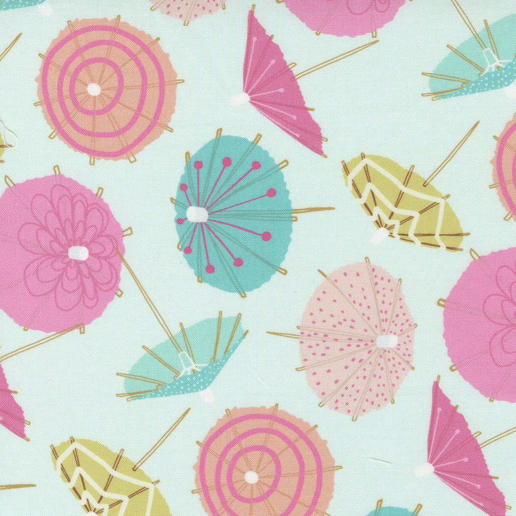 Cotton quilting fabric pattern called 'Frou Frou in Mint'. Part of the 'Soiree' fabric collection. Designed by Mara Penny for fabric company Moda Fabrics. SKU: 13373 19. 44-45 inch width.