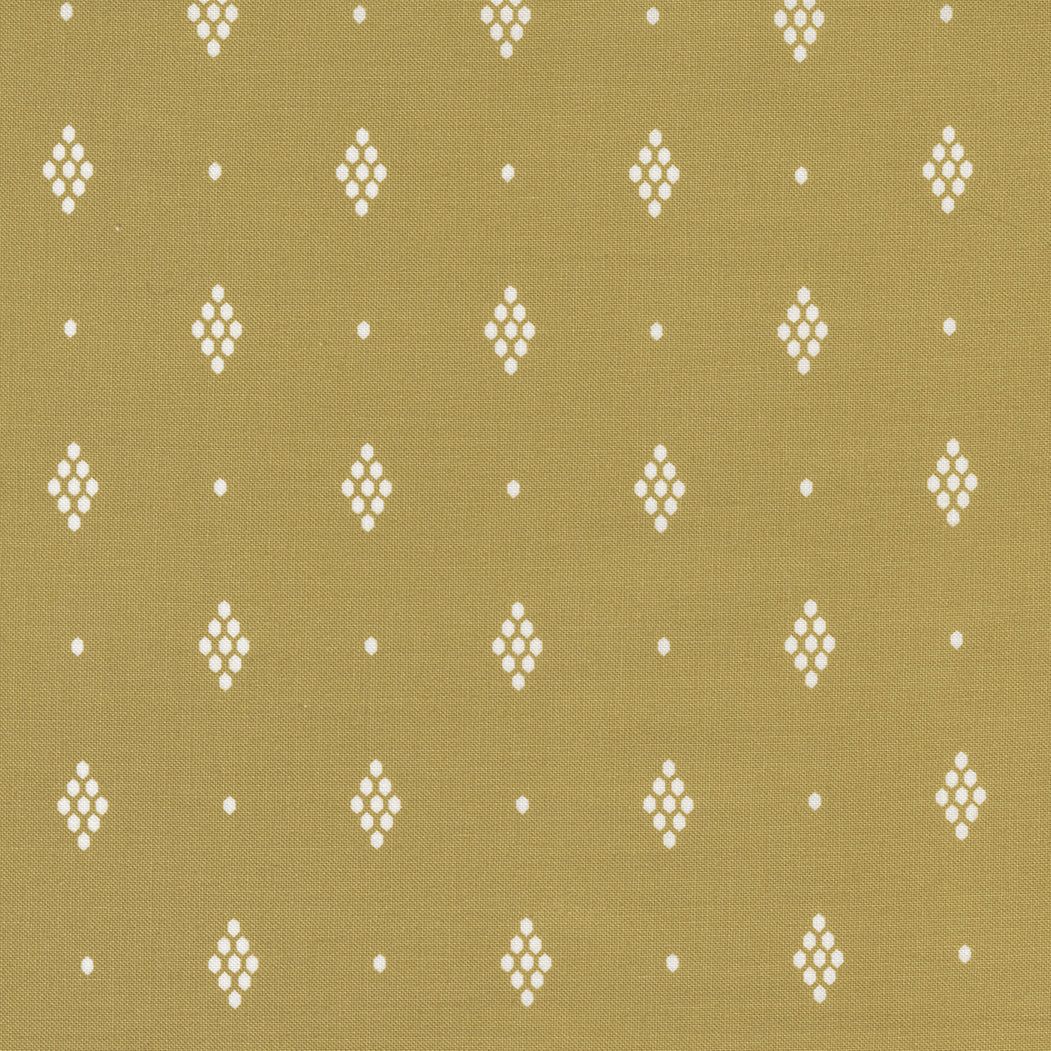 Cotton quilting fabric pattern called 'Honeycomb in Bronze'. Part of the 'Wild Meadow' fabric collection. Designed by Fancy That Design House & Co. for fabric company Moda Fabrics. SKU: 43136 12. 44-45 inch width.