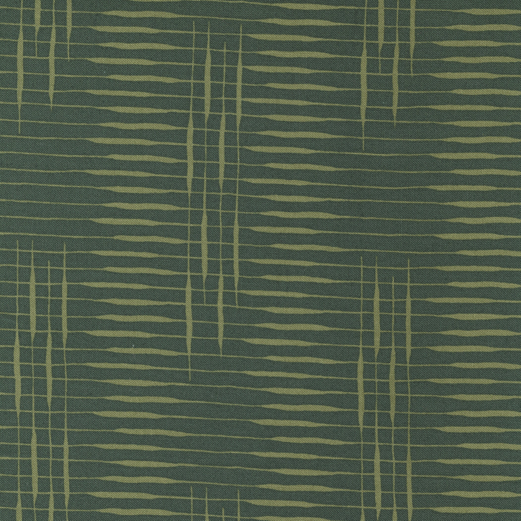 Cotton quilting fabric pattern called 'Cattail Crossing in Pine'. Part of the 'Slow Stroll' fabric collection. Designed by Fancy That Design House & Co. for fabric company Moda Fabrics. SKU: 45545 25. 44-45 inch width.