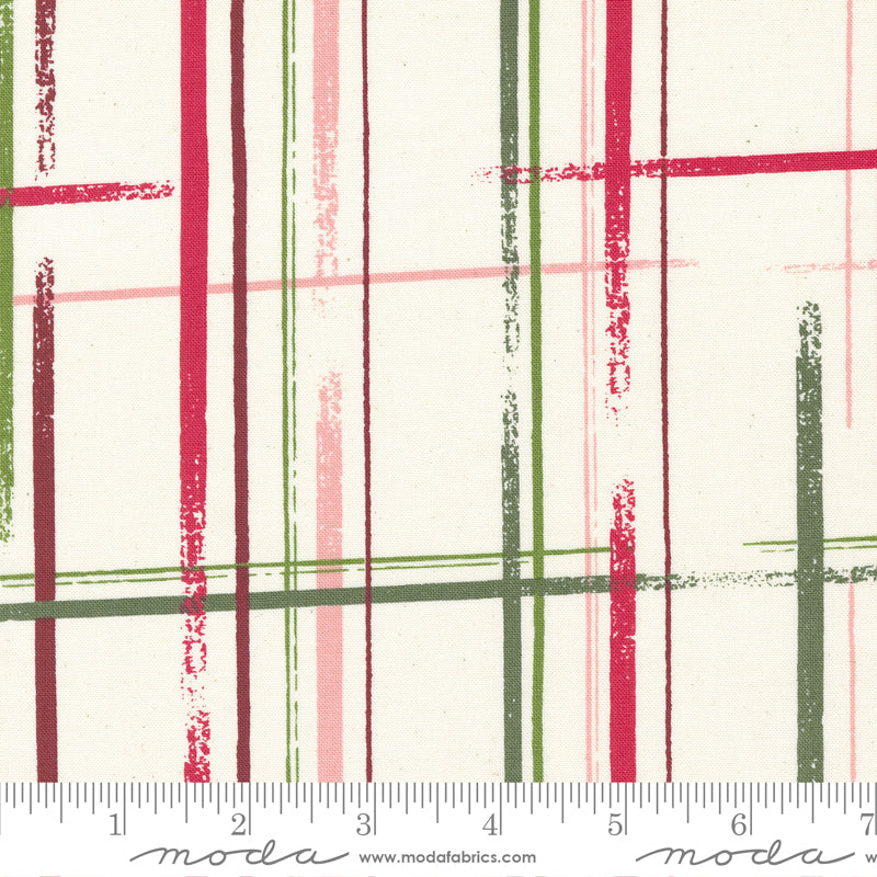 Cotton quilting fabric pattern called 'Candy Stripe in Snow'. Part of the 'Good News, Great Joy' fabric collection. Designed by Fancy That Design House for fabric company Moda Fabrics. SKU: 45564 11. 44-45 inch width.