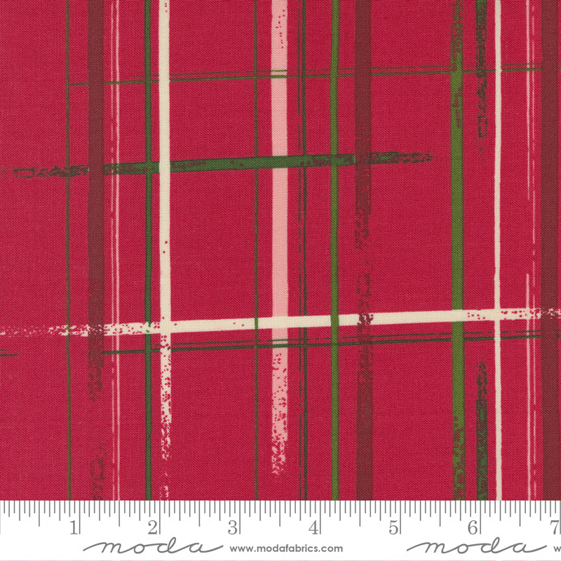 Cotton quilting fabric pattern called 'Candy Stripe in Holly Red'. Part of the 'Good News, Great Joy' fabric collection. Designed by Fancy That Design House for fabric company Moda Fabrics. SKU: 45564 13. 44-45 inch width.