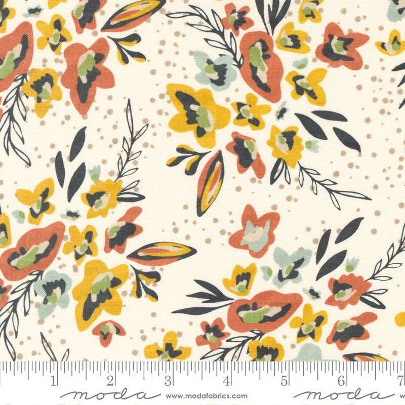 Cotton quilting fabric pattern called 'Spray and Sprig in Unbleached'. Part of the 'Dawn on the Prairie' fabric collection. Designed by Fancy That Design House for fabric company Moda Fabrics. SKU: 45570 11. 44-45 inch width.