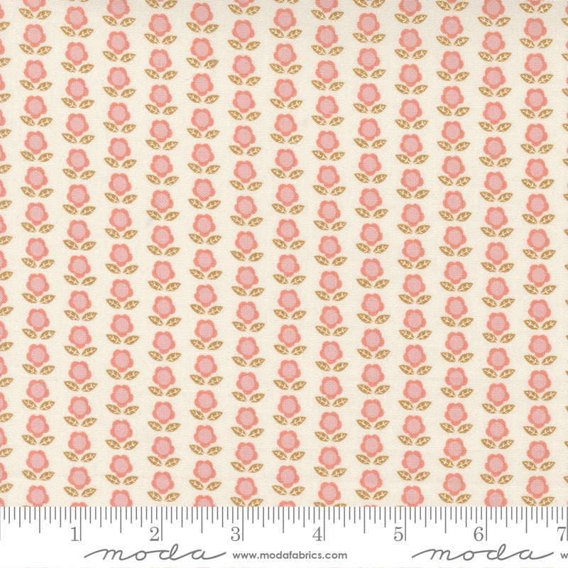 Cotton quilting fabric pattern called 'Little Flowers in Cloud'. Part of the 'Birdsong' fabric collection. Designed by Gingiber for fabric company Moda FAbrics. SKU: 48357 11. 44-45 inch width.