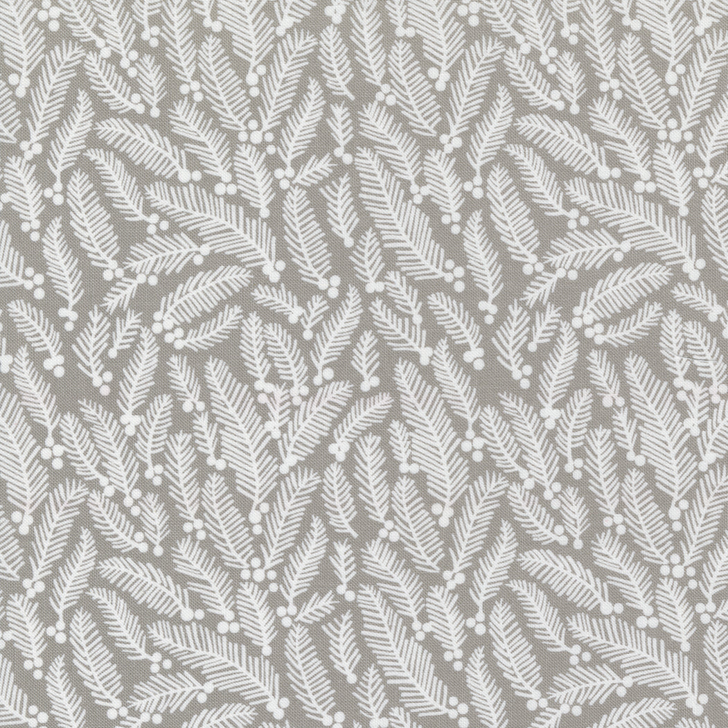 Cotton quilting fabric pattern called 'Sprigs in Dove'. Part of the 'Christmas Eve' fabric collection. Designed by Lella Boutique for fabric company Moda Fabrics. SKU: 5182 13. 44-45 inch width.