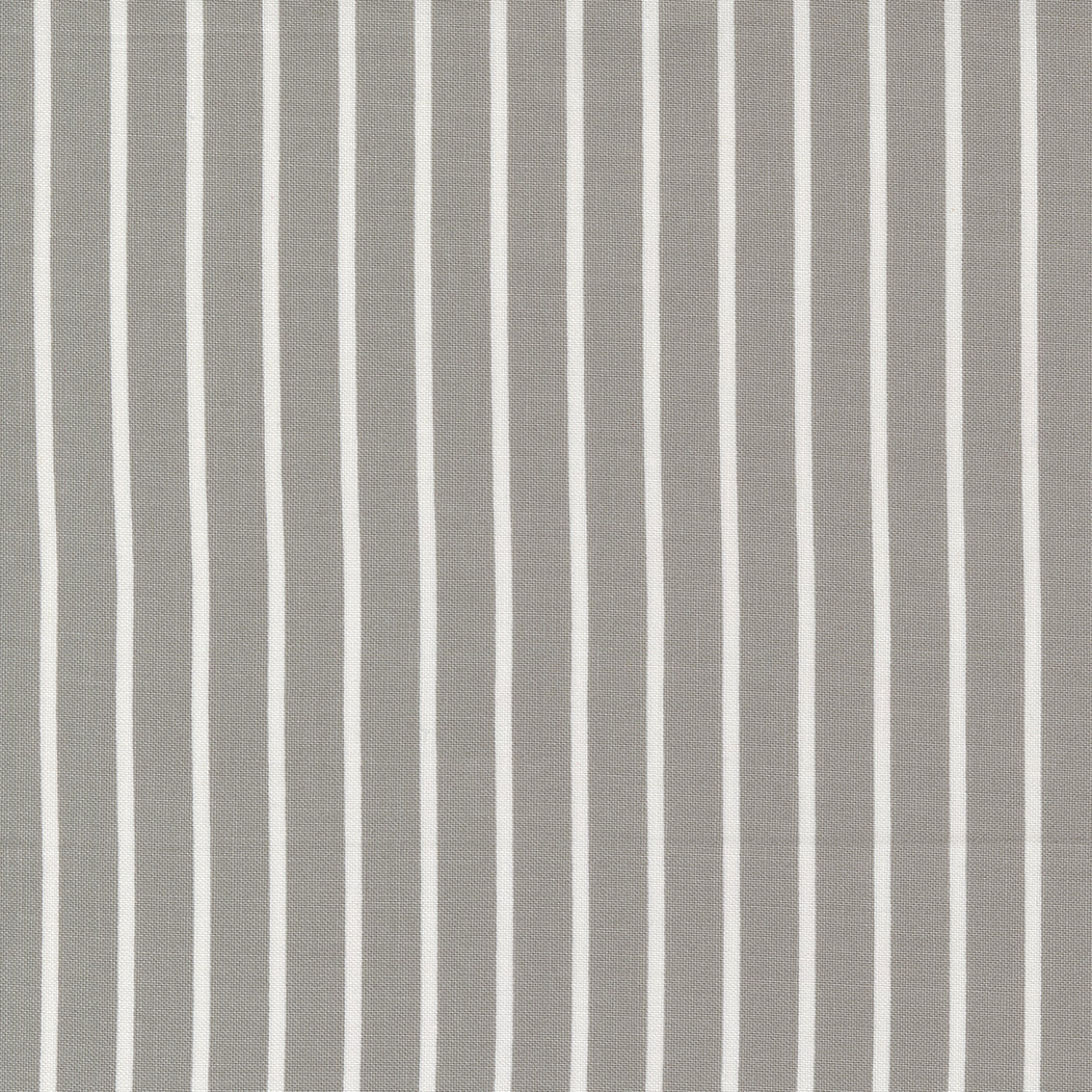 Cotton quilting fabric pattern called 'Jolly Stripe in Dove'. Part of the 'Christmas Eve' fabric collection. Designed by Lella Boutique for fabric company Moda Fabrics. SKU: 5186 13. 44-45 inch width.