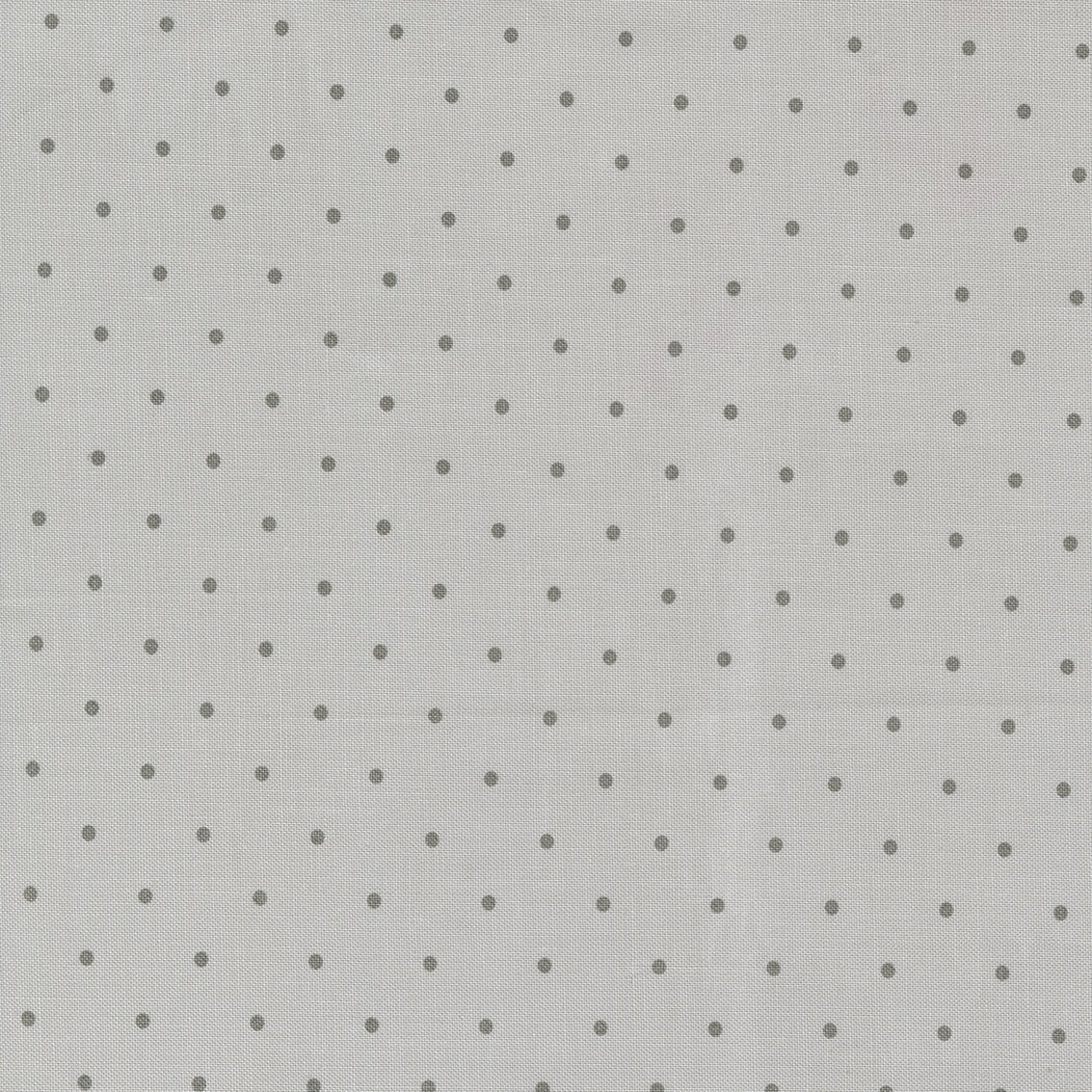 Cotton quilting fabric pattern called 'Merry Dot in Silver'. Part of the 'Christmas Eve' fabric collection. Designed by Lella Boutique for fabric company Moda Fabrics. SKU: 1200888. 44-45 inch width.