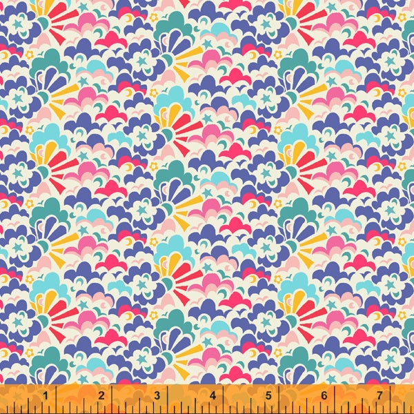 Cotton quilting fabric pattern called 'Cloud Puff in Cream'. Part of the 'Eden' fabric collection. Designed by Sally Kelly for fabric company Windham Fabrics. SKU: 52807-1. 44-45 inch width.