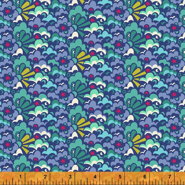 Cotton quilting fabric pattern called 'Cloud Puff in Periwinkle'. Part of the 'Eden' fabric collection. Designed by Sally Kelly for fabric company Windham Fabrics. SKU: 52807-4. 44-45 inch width.