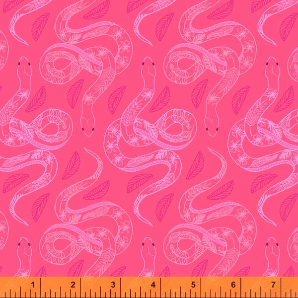 Cotton quilting fabric pattern called 'Mayaro in Magenta- Tamara Kate for Windham Fabrics'. Part of the 'Tabanca' fabric collection. Designed by Tamara Kate for fabric company Windham Fabrics. SKU: 52818-11. 44-45 inch width.