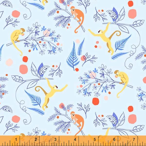 Cotton quilting fabric pattern called 'Scotland Bay in Light Blue'. Part of the 'Tabanca' fabric collection. Designed by Tamara Kate for fabric company Windham Fabrics. SKU: 52819-13. 44-45 inch width.