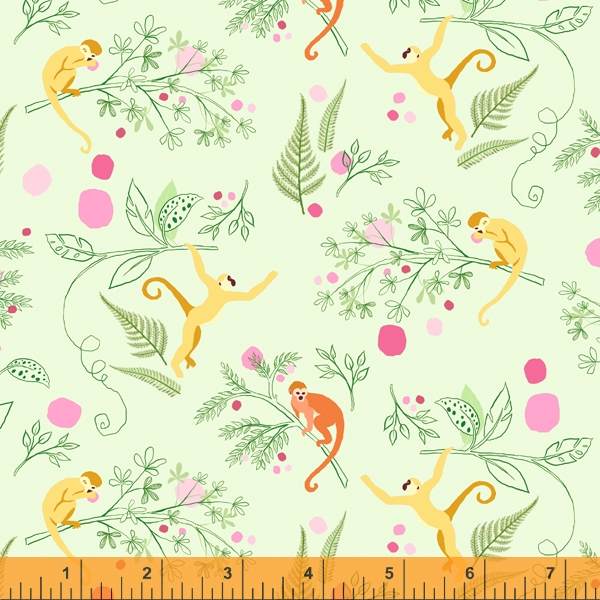 Cotton quilting fabric pattern called 'Scotland Bay in Light Green'. Part of the 'Tabanca' fabric collection. Designed by Tamara Kate for fabric company Windham Fabrics. SKU: 52819-14. 44-45 inch width.