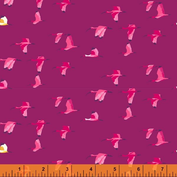 Cotton quilting fabric pattern called 'Caroni in Purple'. Part of the 'Tabanca' fabric collection. Designed by Tamara Kate for fabric company Windham Fabrics. SKU: 52820 17. 44-45 inch width.