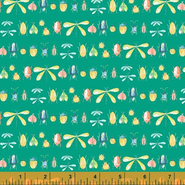 Cotton quilting fabric pattern called 'Gasparee in Teal'. Part of the 'Tabanca' fabric collection. Designed by Tamara Kate for fabric company Windham Fabrics. SKU: 52821 18. 44-45 inch width.